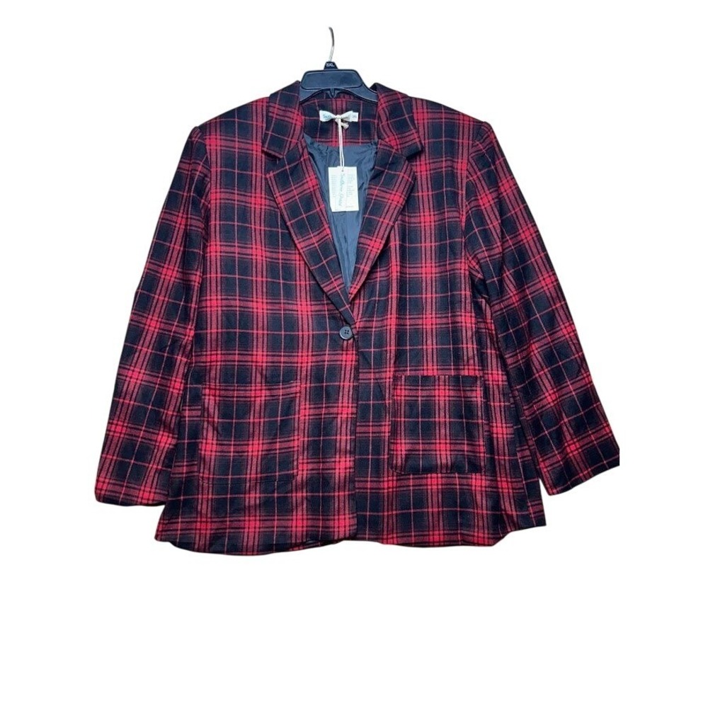 Southern Grace Red Black Plaid Blazer Womens 2XL NWT Single Button Tartan Jacket